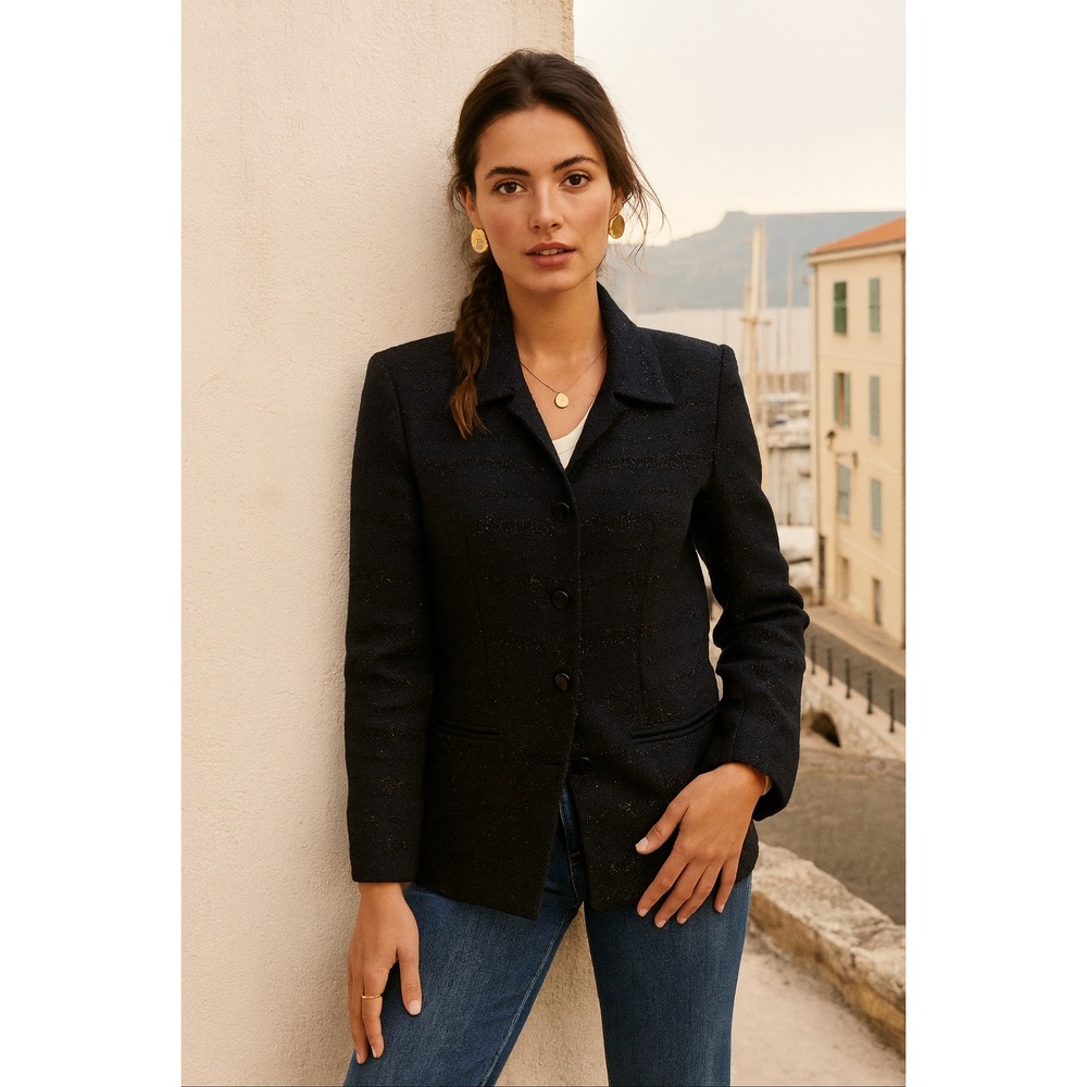 Vintage Y2K‎ Sag Harbor Petite Blazer Jacket 12P Black Sparkle Career Office